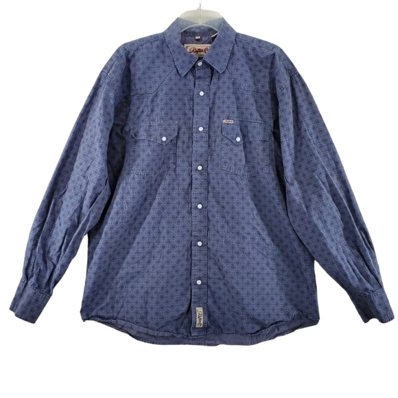 Rafter C Cowboy Collection Shirt Mens XL Pearl Snap Blue Gray Mandela AOP L/S - Picture 1 of 12